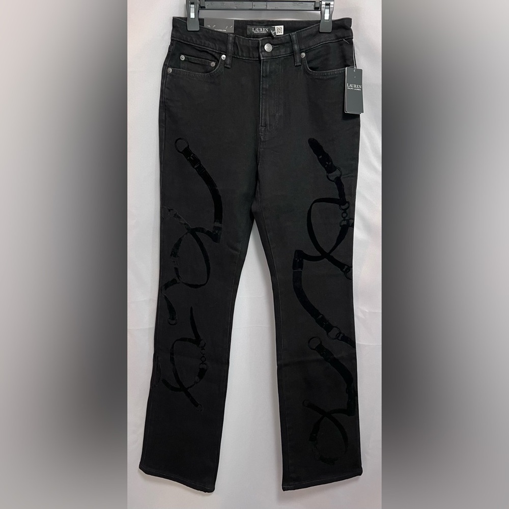 Lauren Ralph Lauren Women's High Rise Flocked Boot Leg Stretch Jean‎ Sz 6 41381